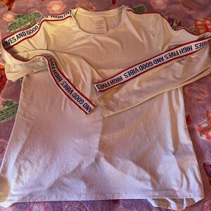 Athletic Works White Long Sleeve Tee with Red and Blue Accents